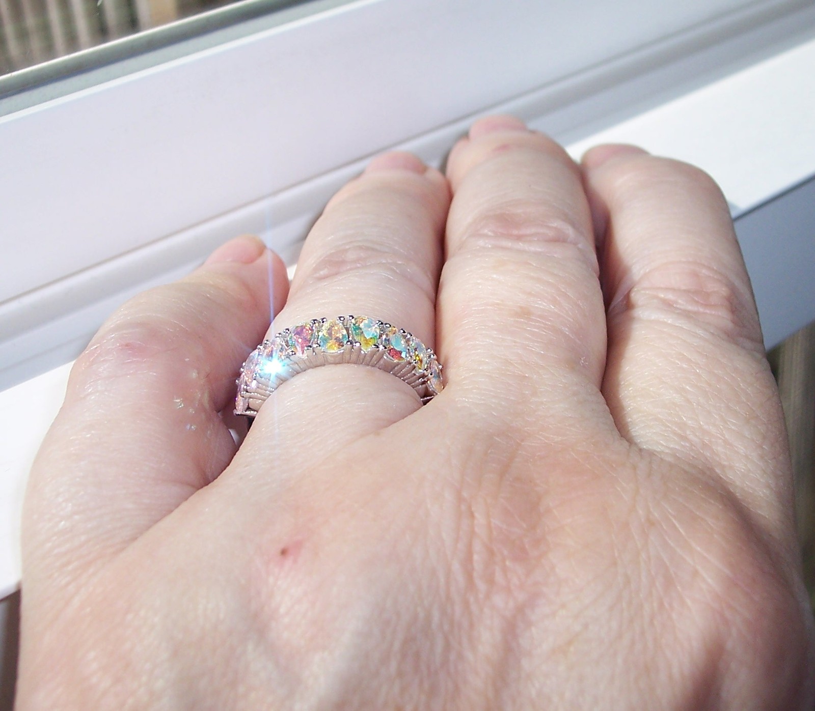 Simulated Mercury Mystic Topaz Ring Cubic Zirconia 925 Sterling Silver