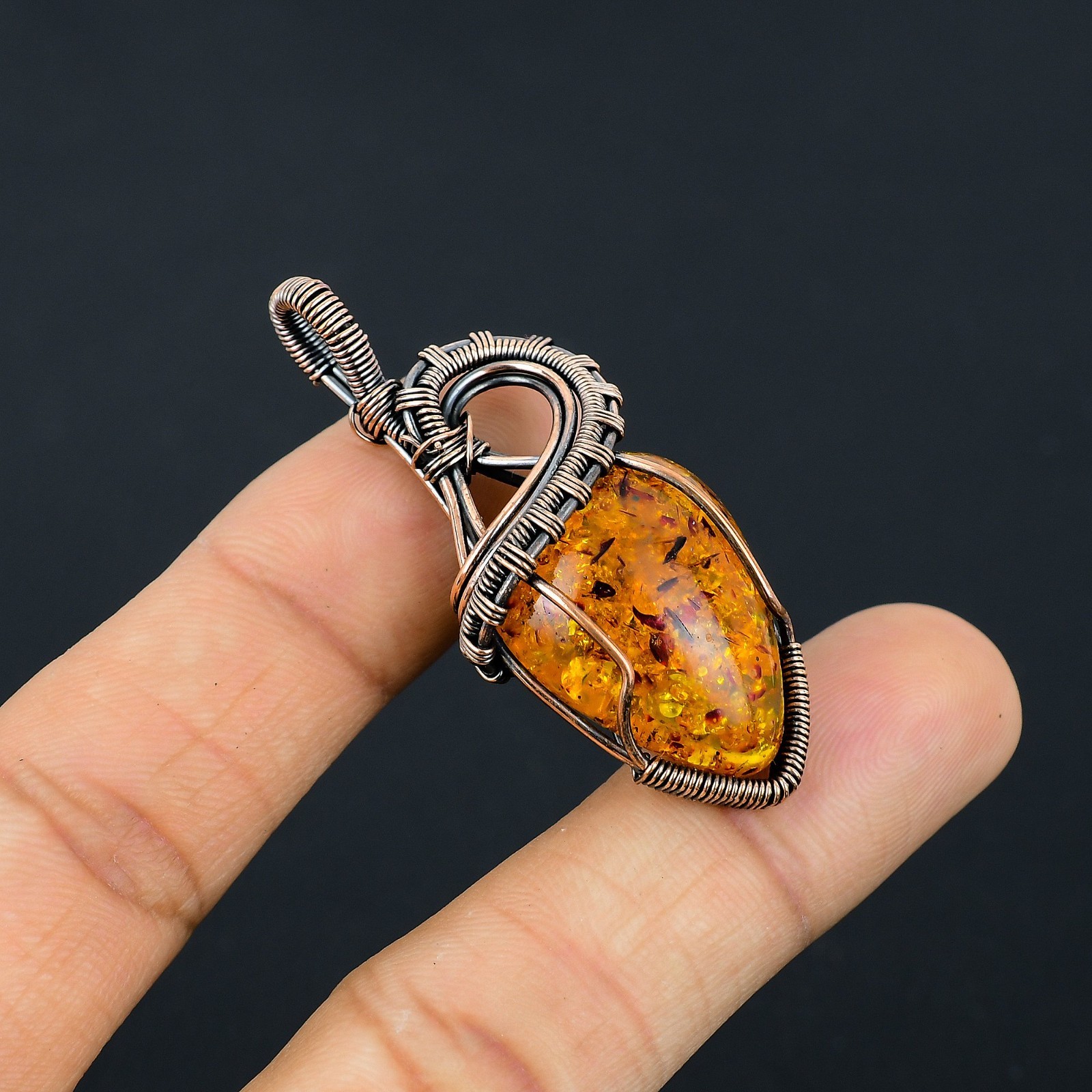 Beautiful Baltic Amber Handmade Gemstone Copper Wire Wrap Jewelry Pendant