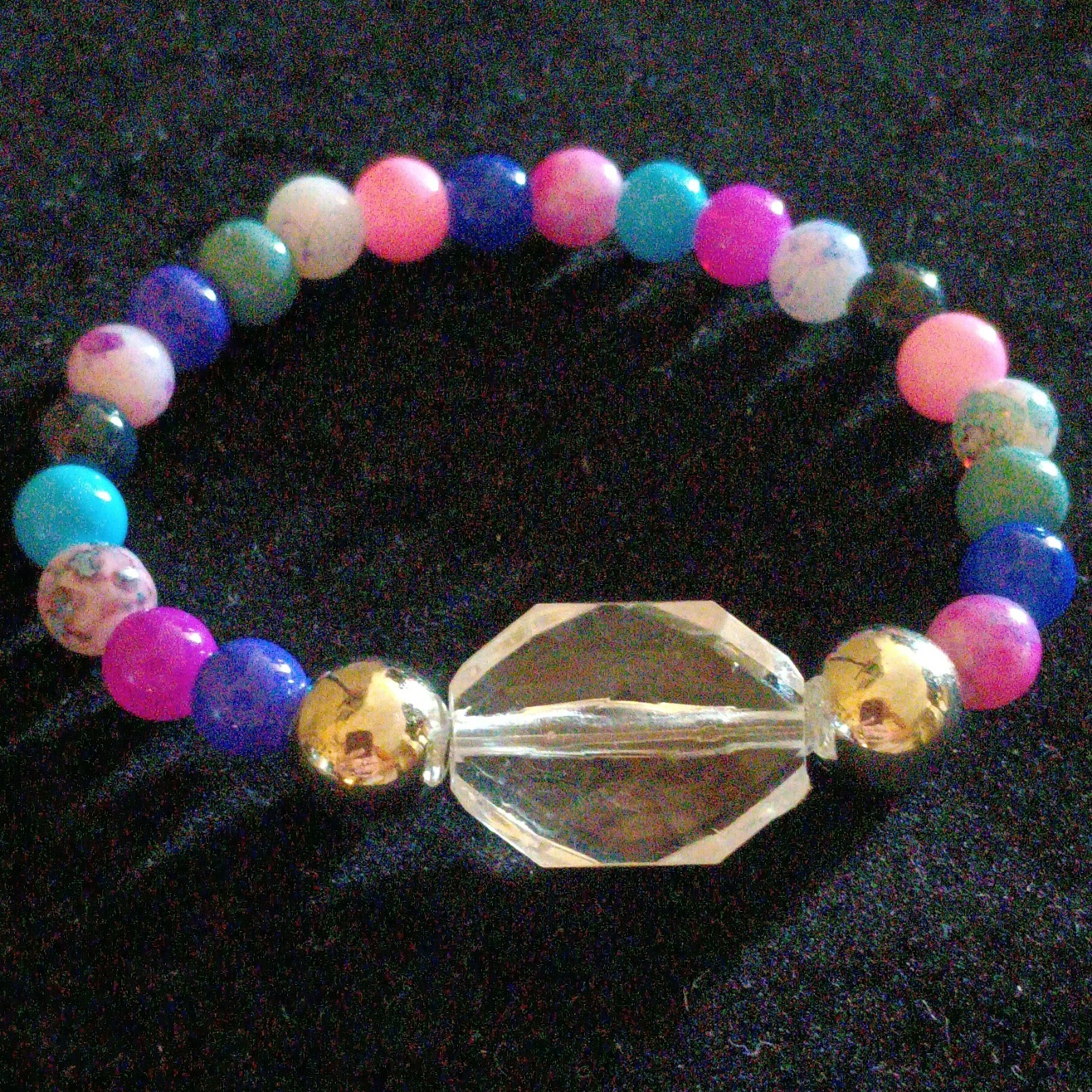 Set of 10 Multicolor Glass & Acrylic Bead Stretch Slip-On Stackable Bracelets