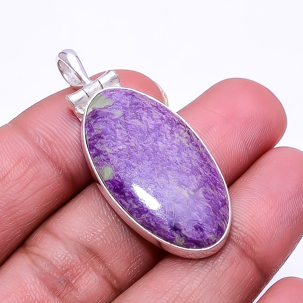 Natural Variscite In Purpurite 925 Sterling Silver Pendant 1.76″ P21