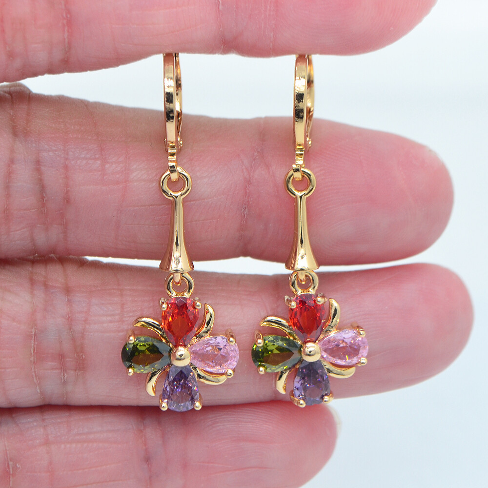 18K Gold Filled Women Multicolor Mystic Topaz Flower Drop Earrings Jewelry