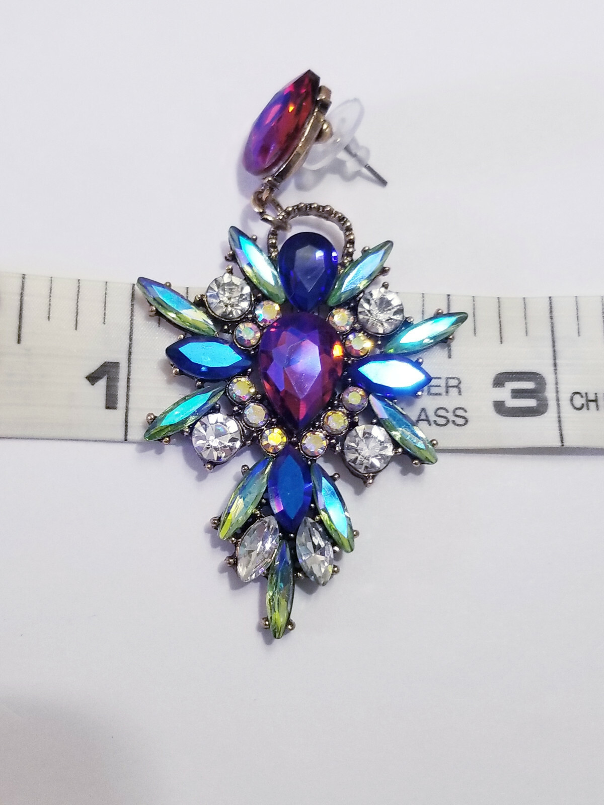 Chandelier Earrings Purple Rhinestone Crystal 2.8 in