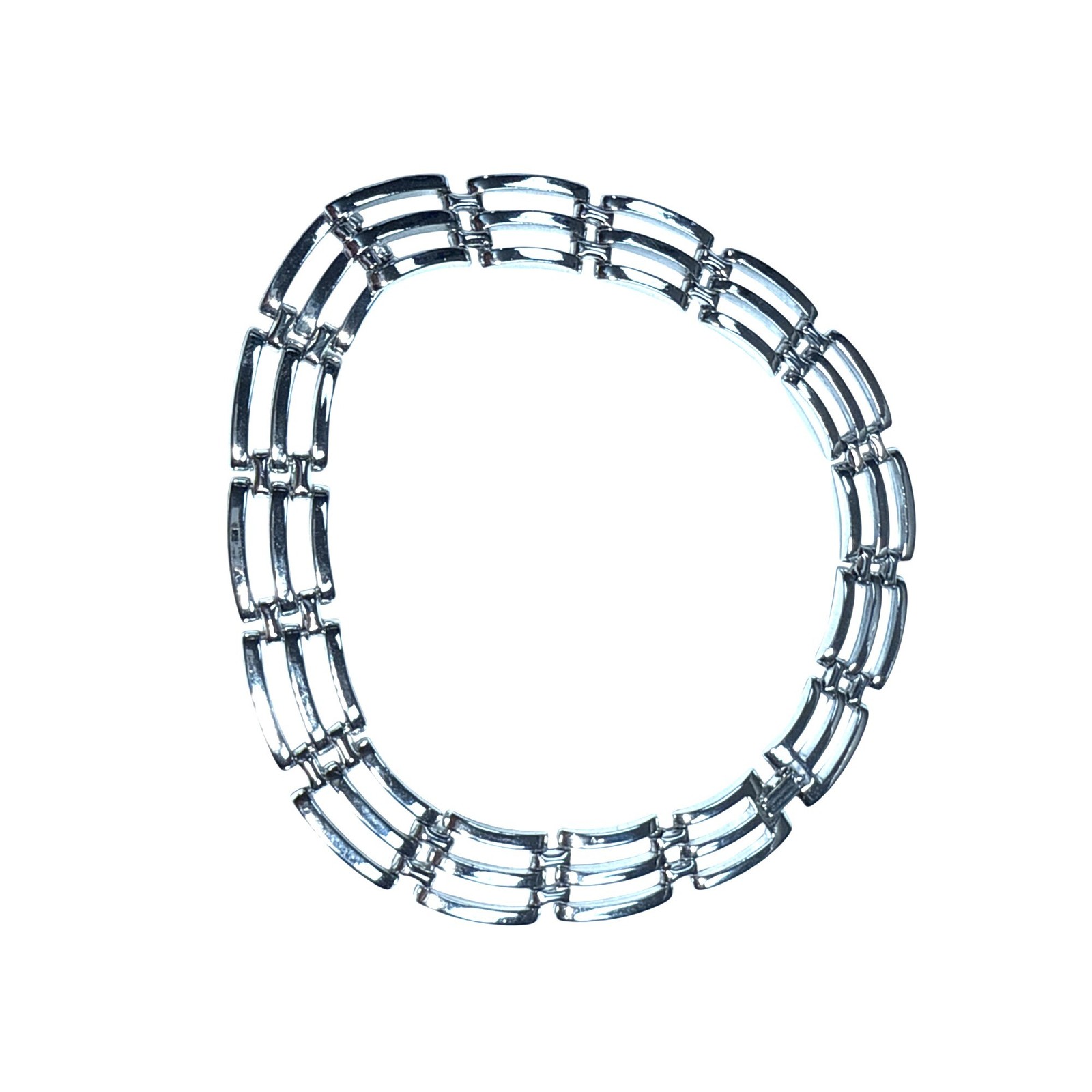 Geometric Link Necklace Silvertone Statement Chain Chunky Modern Jewelry