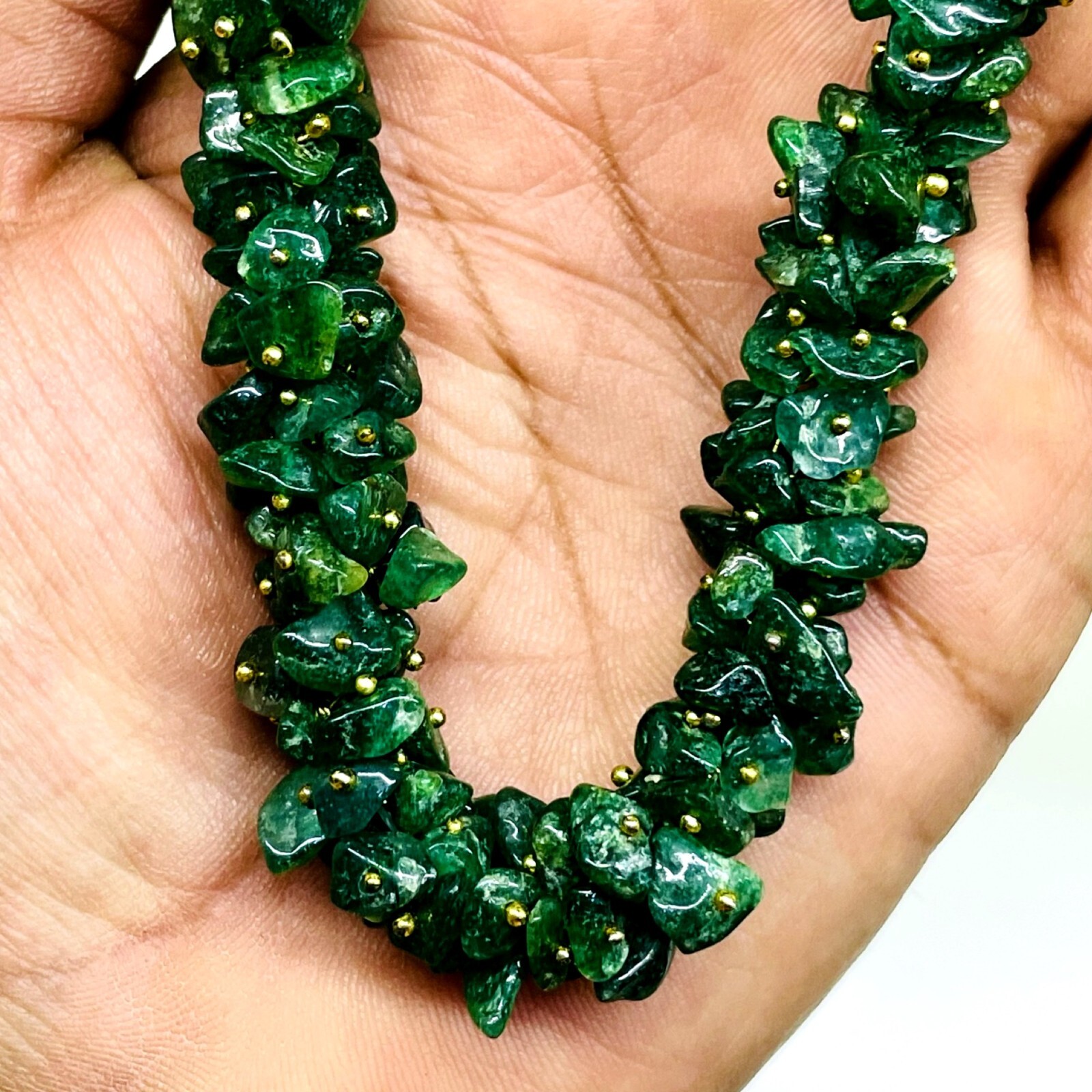 18 Inch Natural Aventurine Quartz Rich Green Boutique Designer Beaded Necklace