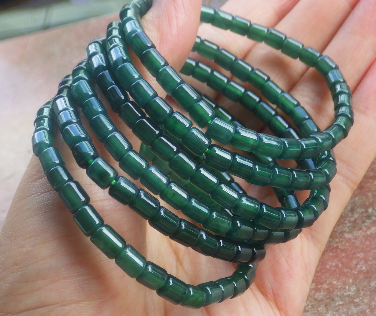 1 Pcs Green A JADE Jadeite Beads Bangle Bracelet 6.5 inches 6mm X 5mm 手链 735662