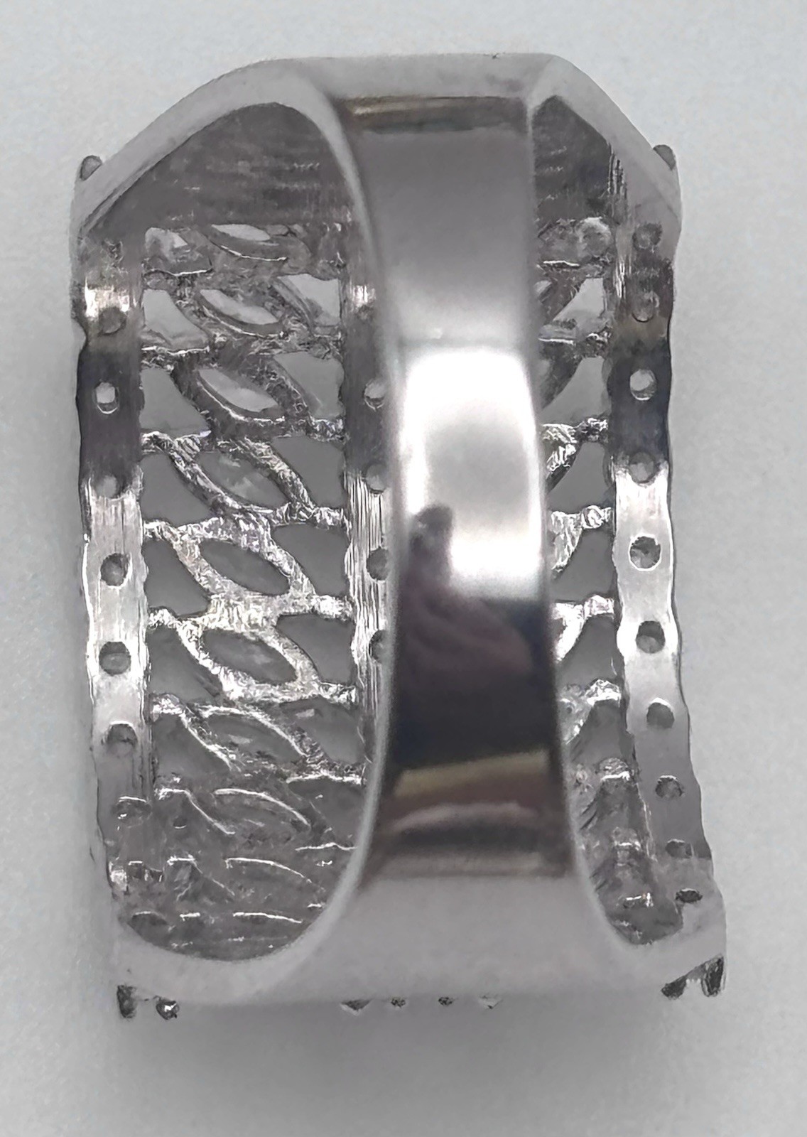 CZ Row Ring Size 8.5 8 1/2 Silver Tone White Clear Cubic Zirconia Marquise Round