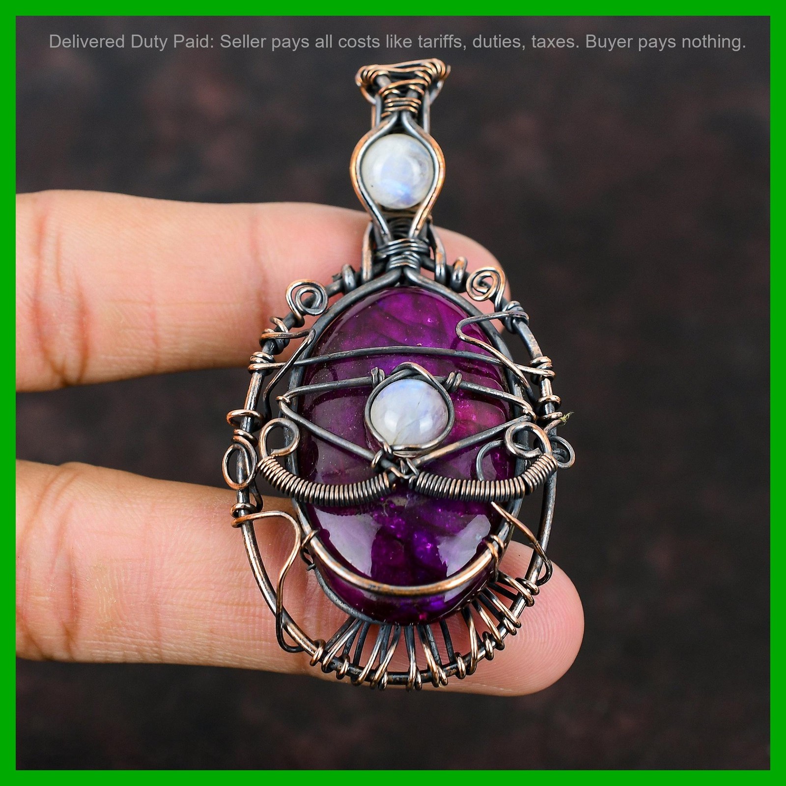 Natural Pink Fire Labradorite Rainbow Moonstone Copper Engagement Ethnic Pendant