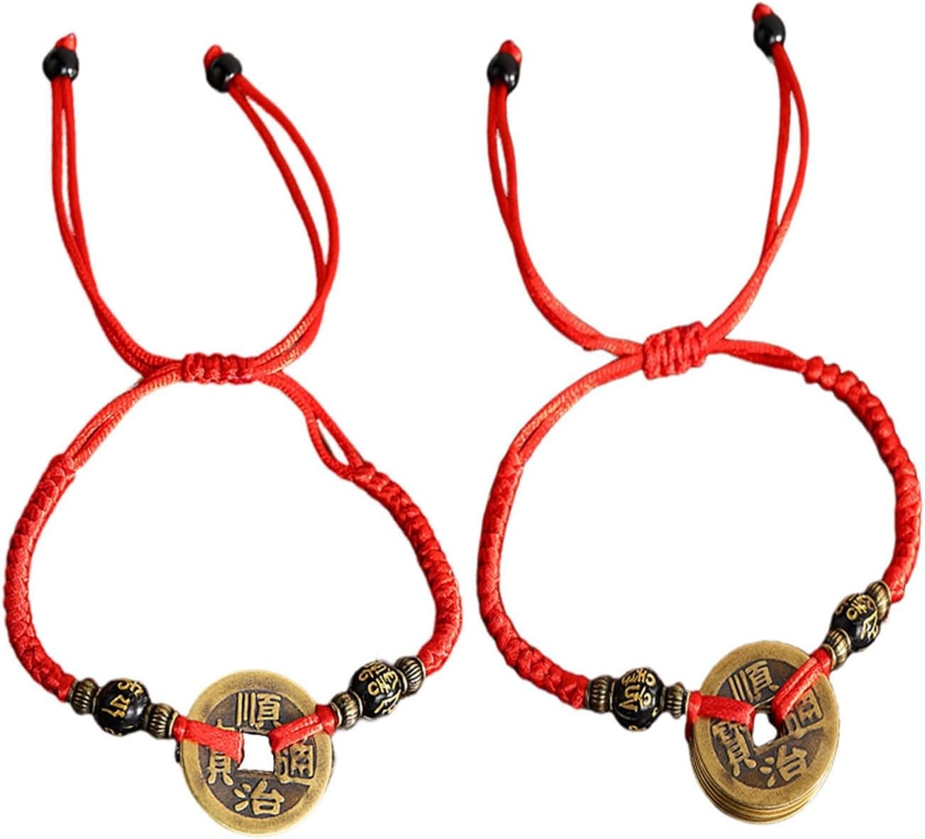 2Pcs Adjustable Copper Coin Feng Shui Bracelet for Attracting Wealth