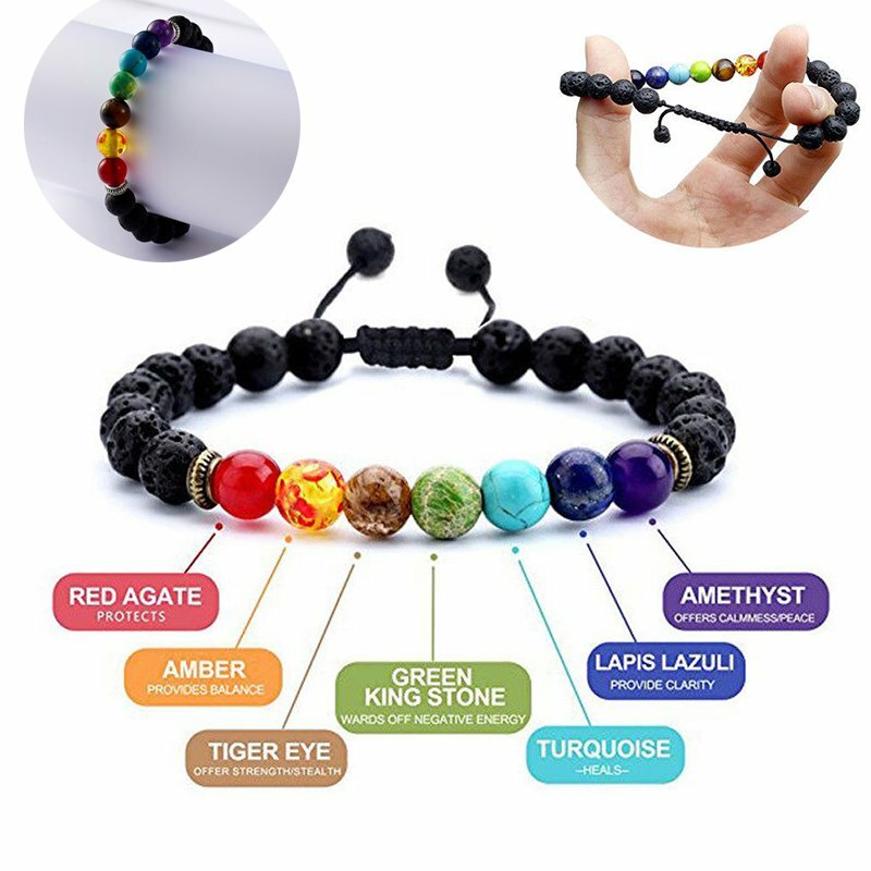 7 Chakra Healing Beaded Bracelets Lava Rock Bangle Natural Stone Agate Jewelry