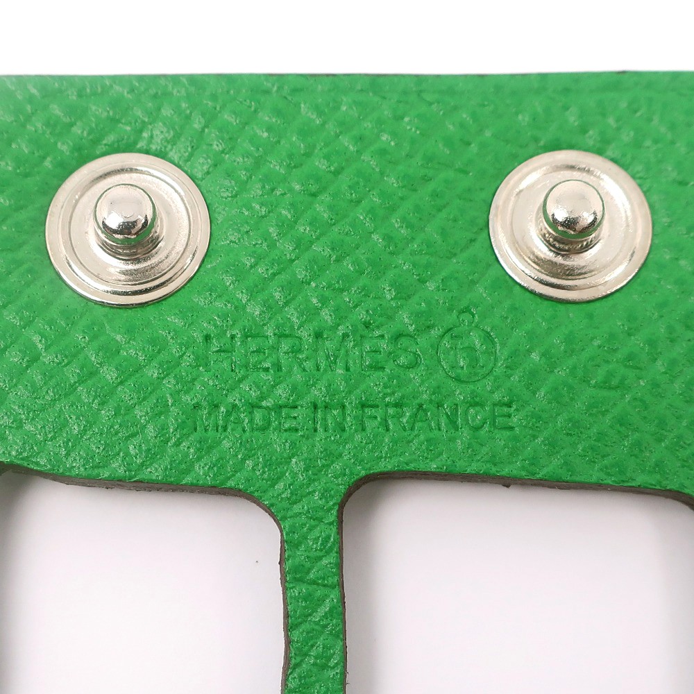 HERMES petit ache ecaille Bangle Bracelet Green/SilverHardware Togo 11g Women