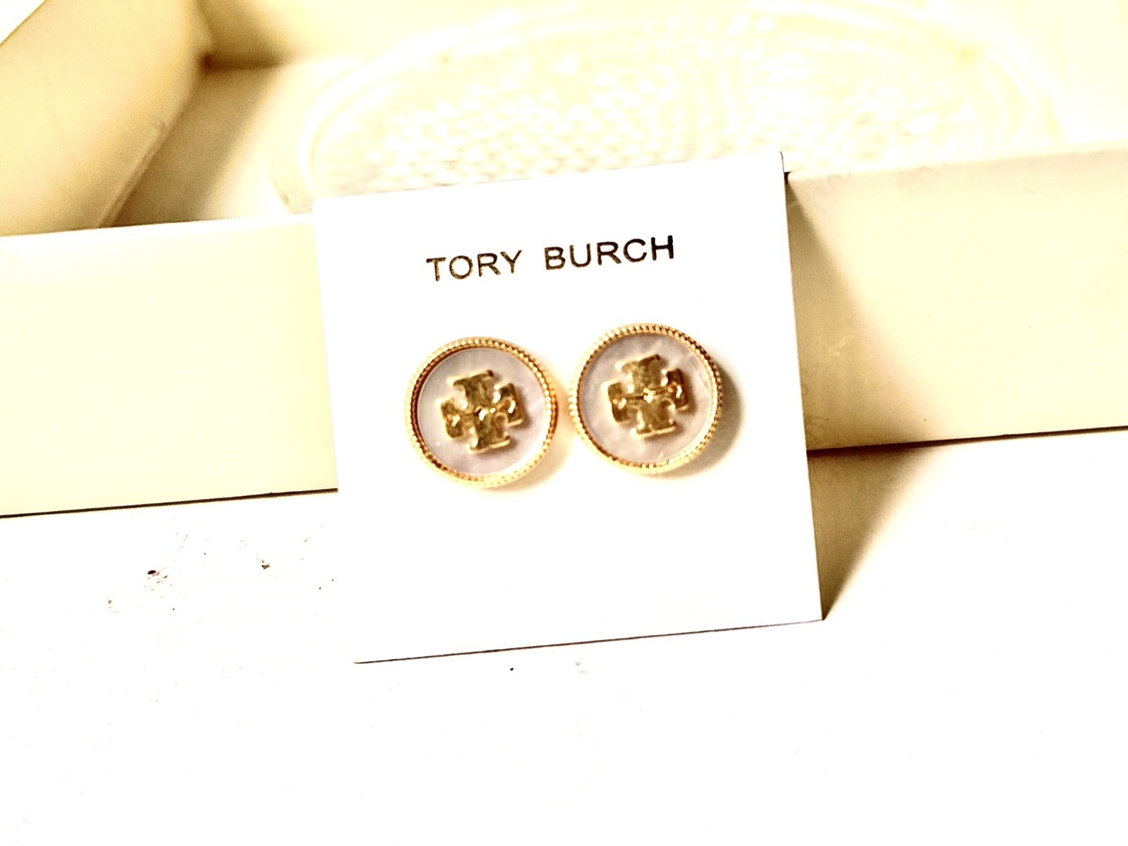 Tory Burch Semi Precious Logo Stud Earrings Style 33456 New large gift sexy