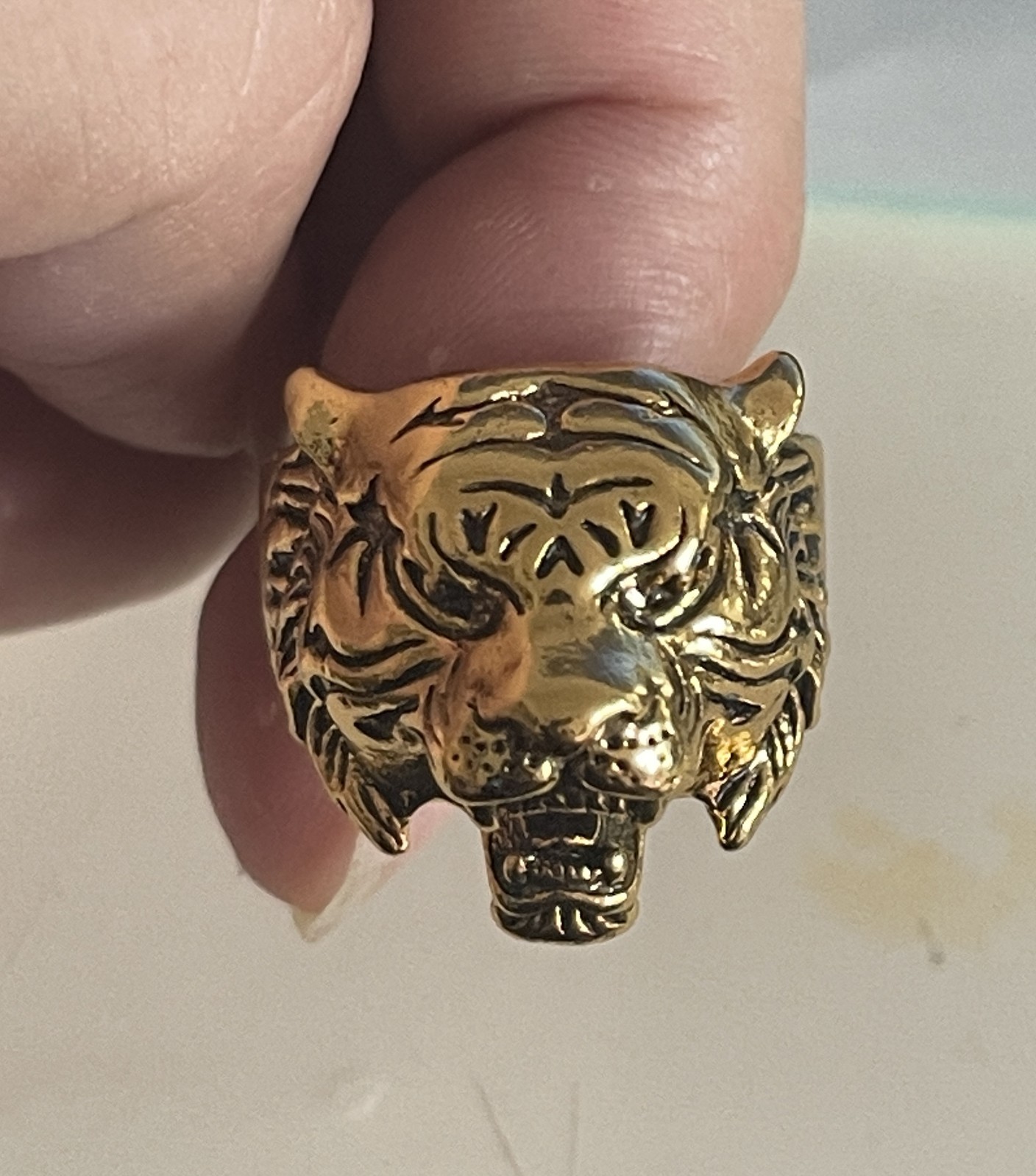High Detail Brass Tiger Ring Biker Rock Punk Jewelry One Size Fit All
