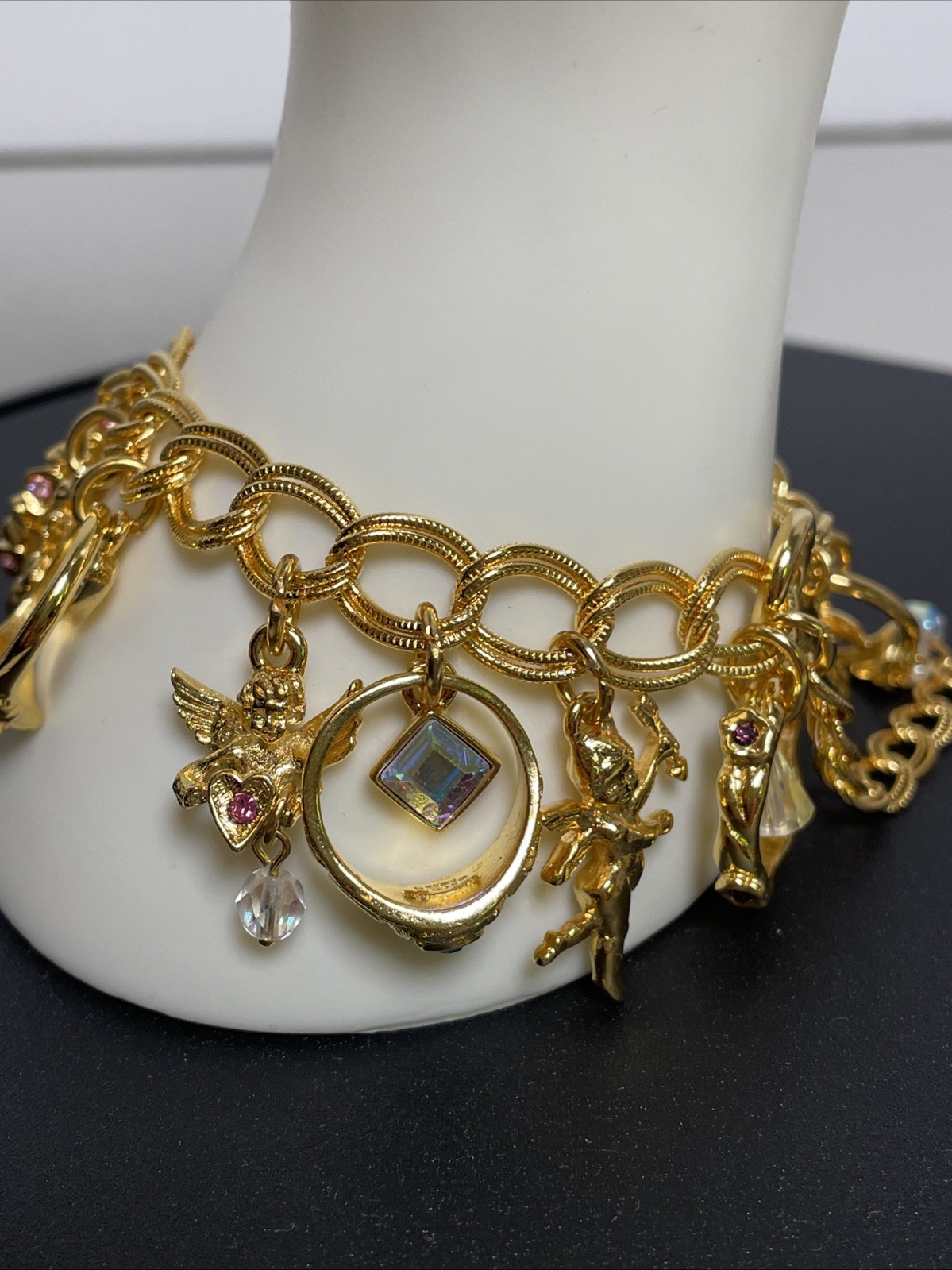 Vintage Kirks Folly Secret of the Seven Angels Rings Bracelet w/ Box AB Crystals