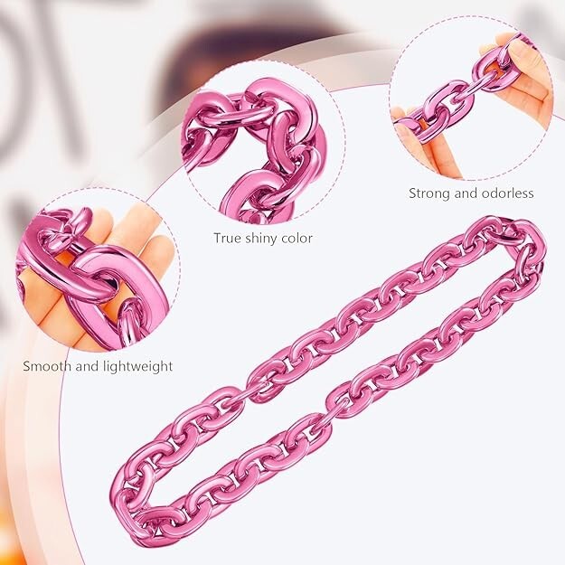 Pink Hip Hop Large Acrylic Thick Plastic Cuban Link Chain Necklace 32in 80cm