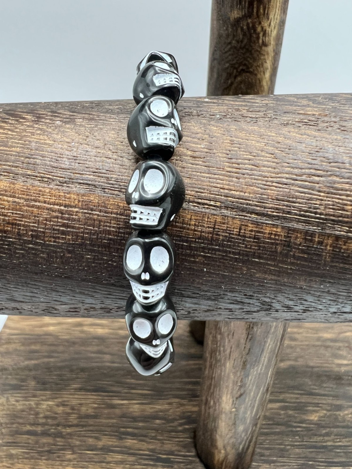 Colorful Skull Beaded Stretch Bracelet Set – Black White Pink & Orange
