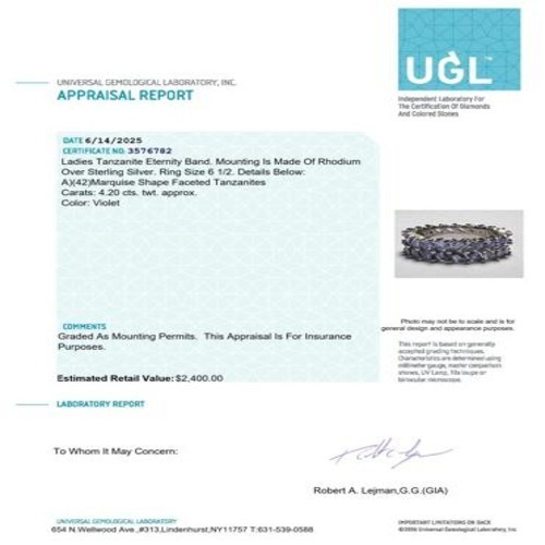 Ladies Violet Tanzanite Eternity Ring, Size 6.5 Auction