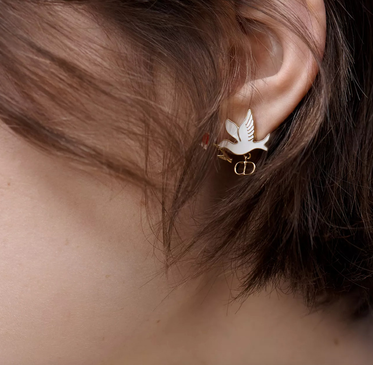 Dior Dioramour Doves & Roses Gold Plated and White Resin Pearl Earrings