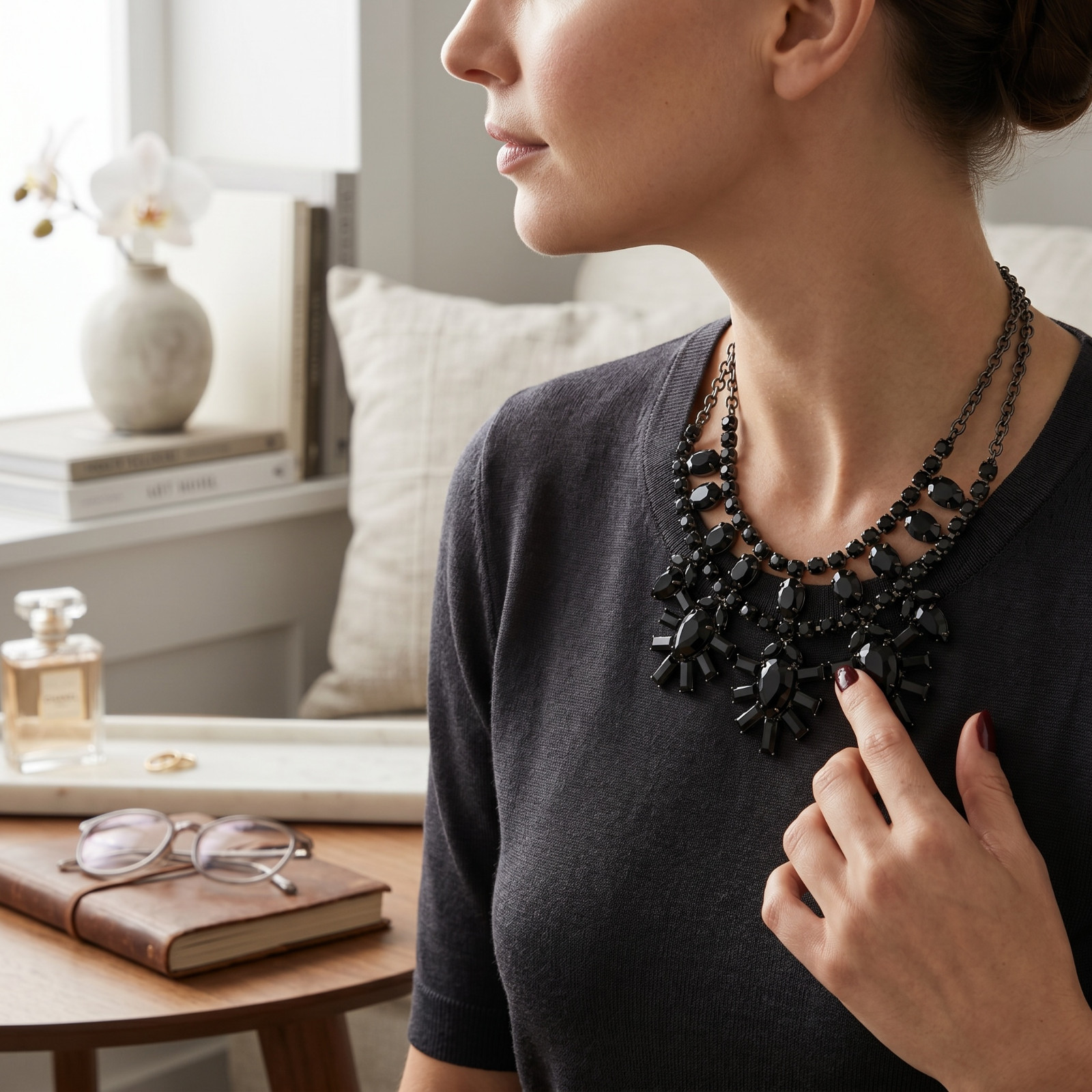 Midnight Noir NOS Vintage-Inspired Glam Black Crystal Statement Necklace