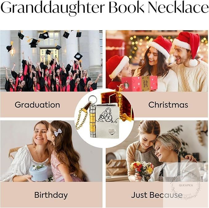 Granddaughter Book Necklace With 6 Pages Engraved Information Granddaughter Gift