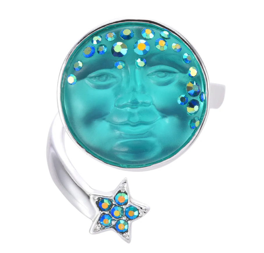 Kirks Folly Ring Goddess Seaview Moon Adjustable Sterling Silver tone AZURE