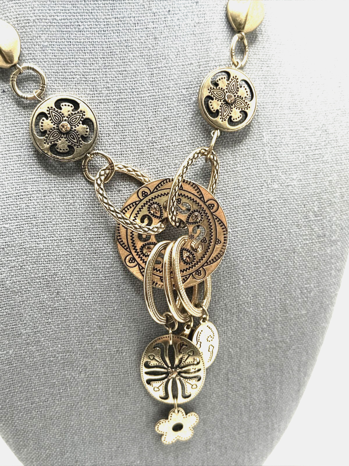 Y Drop Charm Necklace Made with Swarovski Crystals Gold Tone Moroccan Statement
