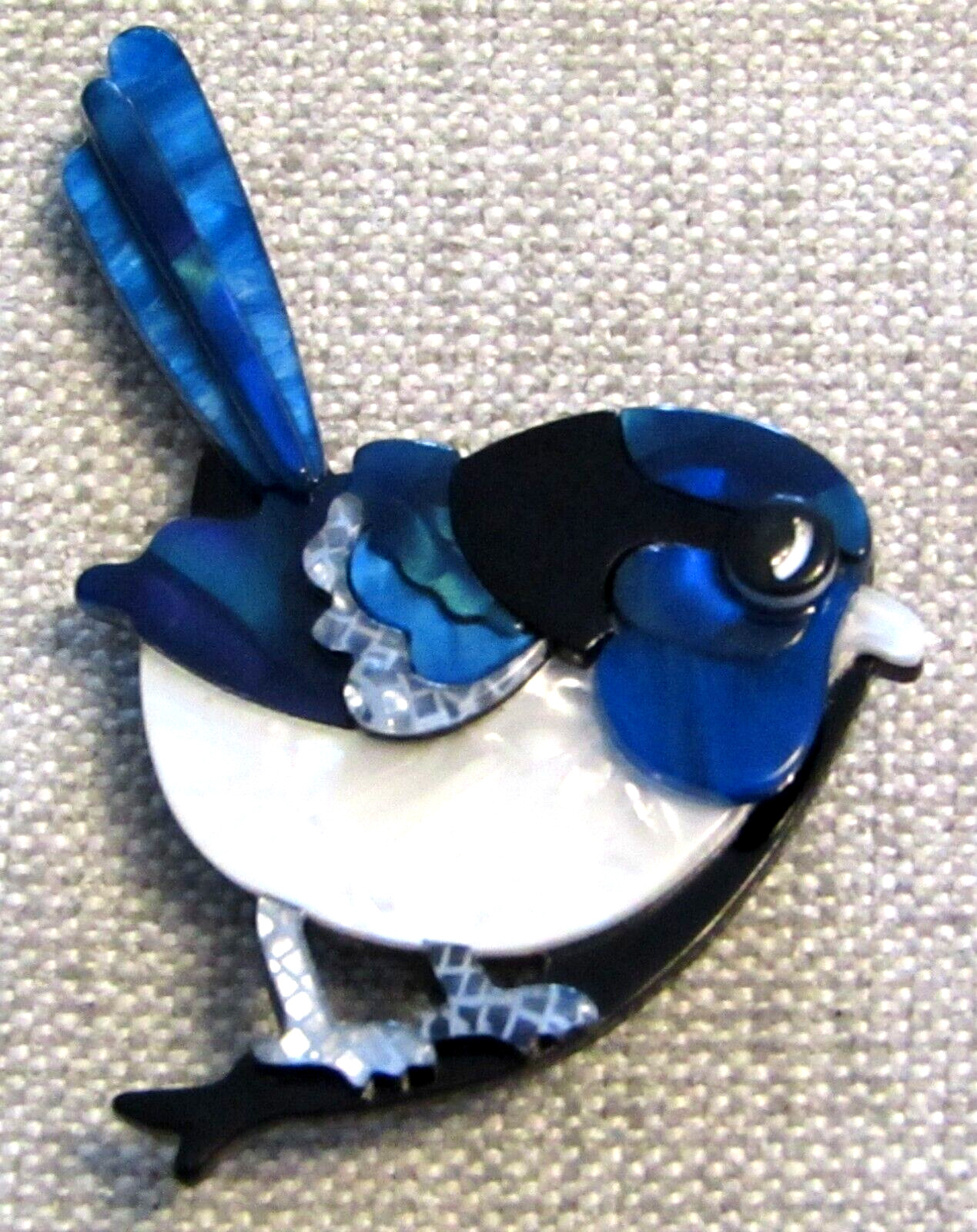 Bird Brooch Pin Blue And White Acrylic Beautifully Craft Badge Jewelry