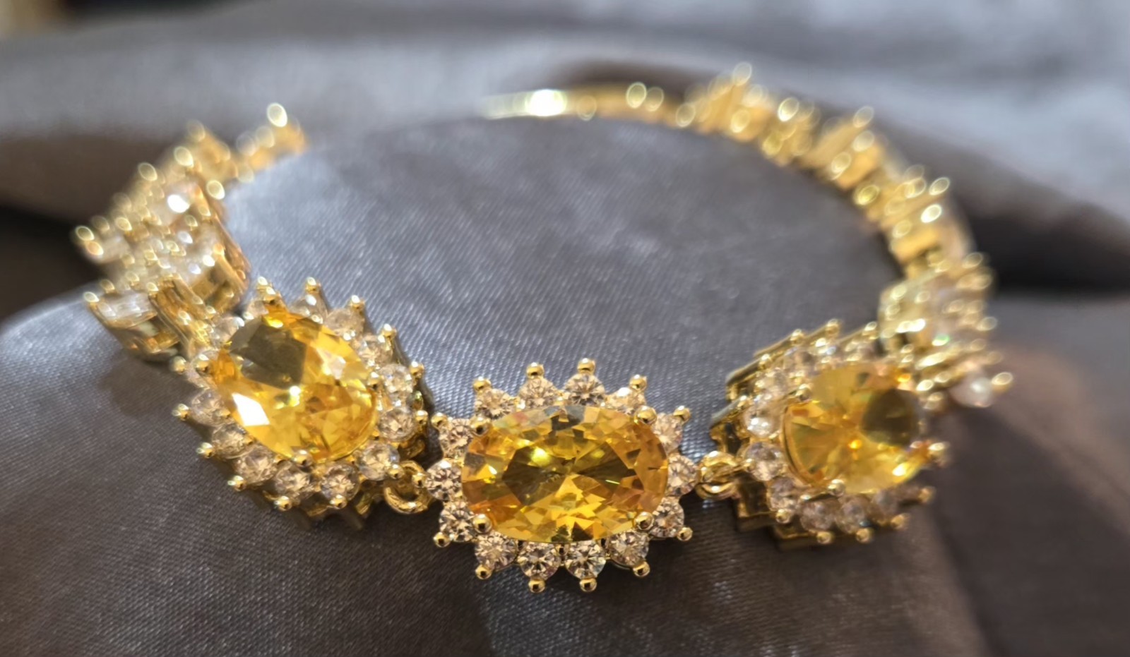 New 18k Gold Plated Yellow Oval Crystal Tennis Link Bracelet