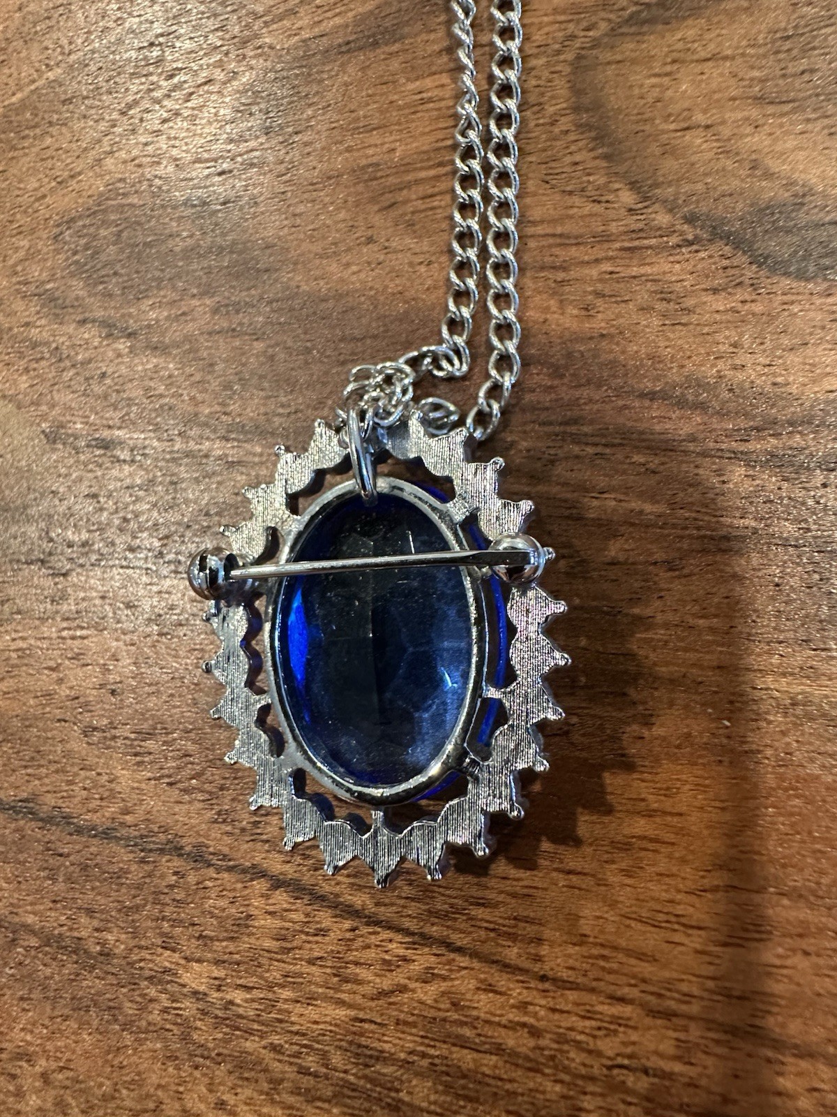 Vintage 1972 Avon Signed Blue Oval Crystal Rhinestone Halo Necklace & Ring.