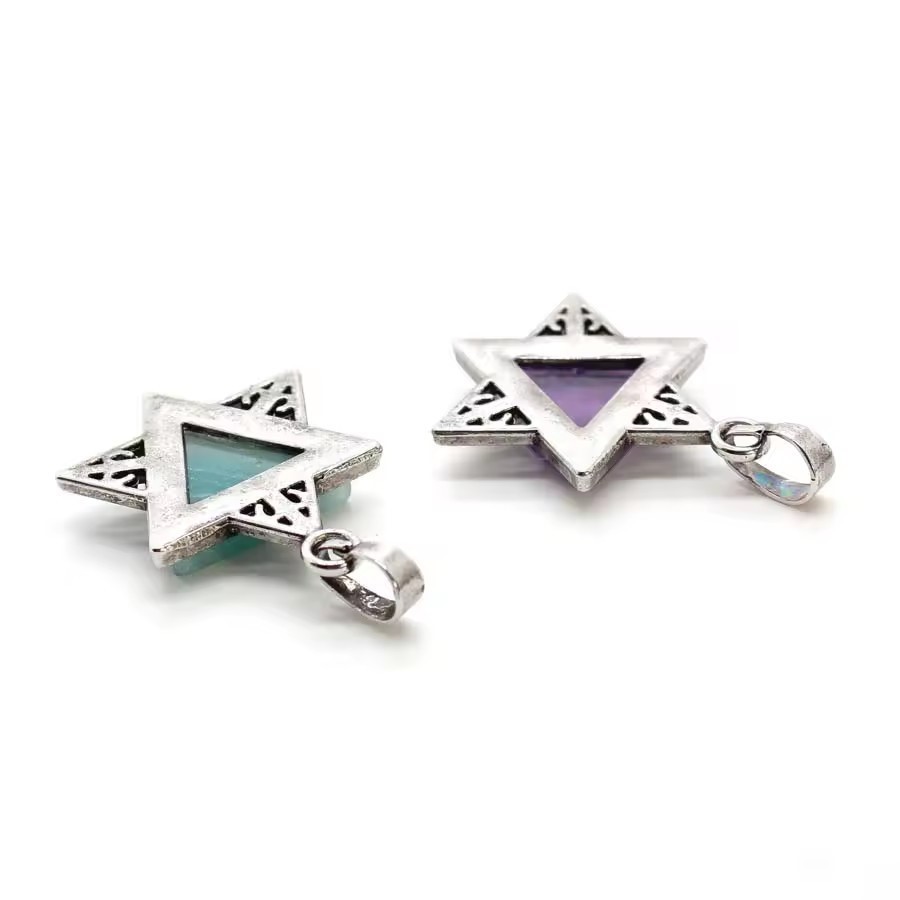 Amethyst Star of David Stainless Steel Judaic Healing Stone Peendant Jewelry