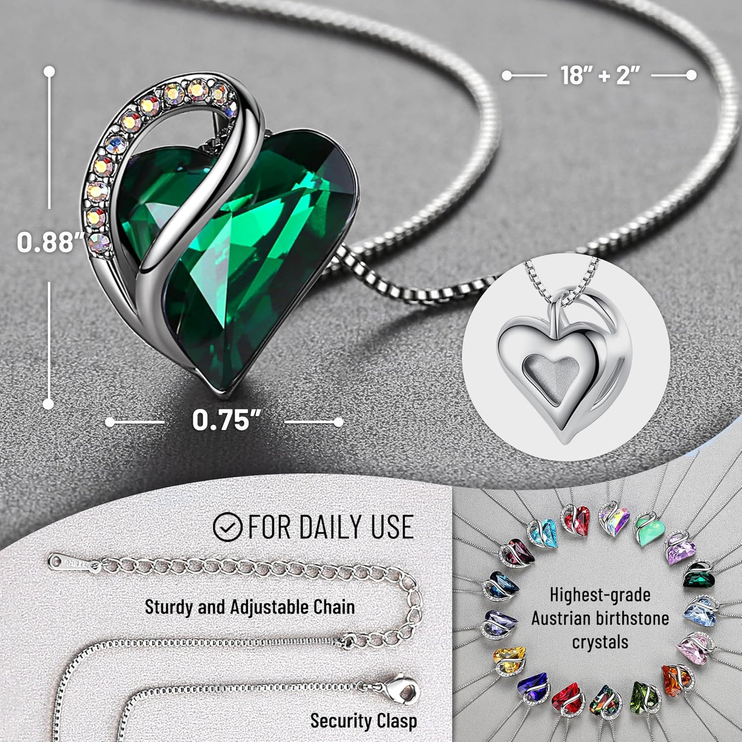 Gift Necklaces for Women, Infinity Love Birthstone Heart Crystal Pendant, Birthd