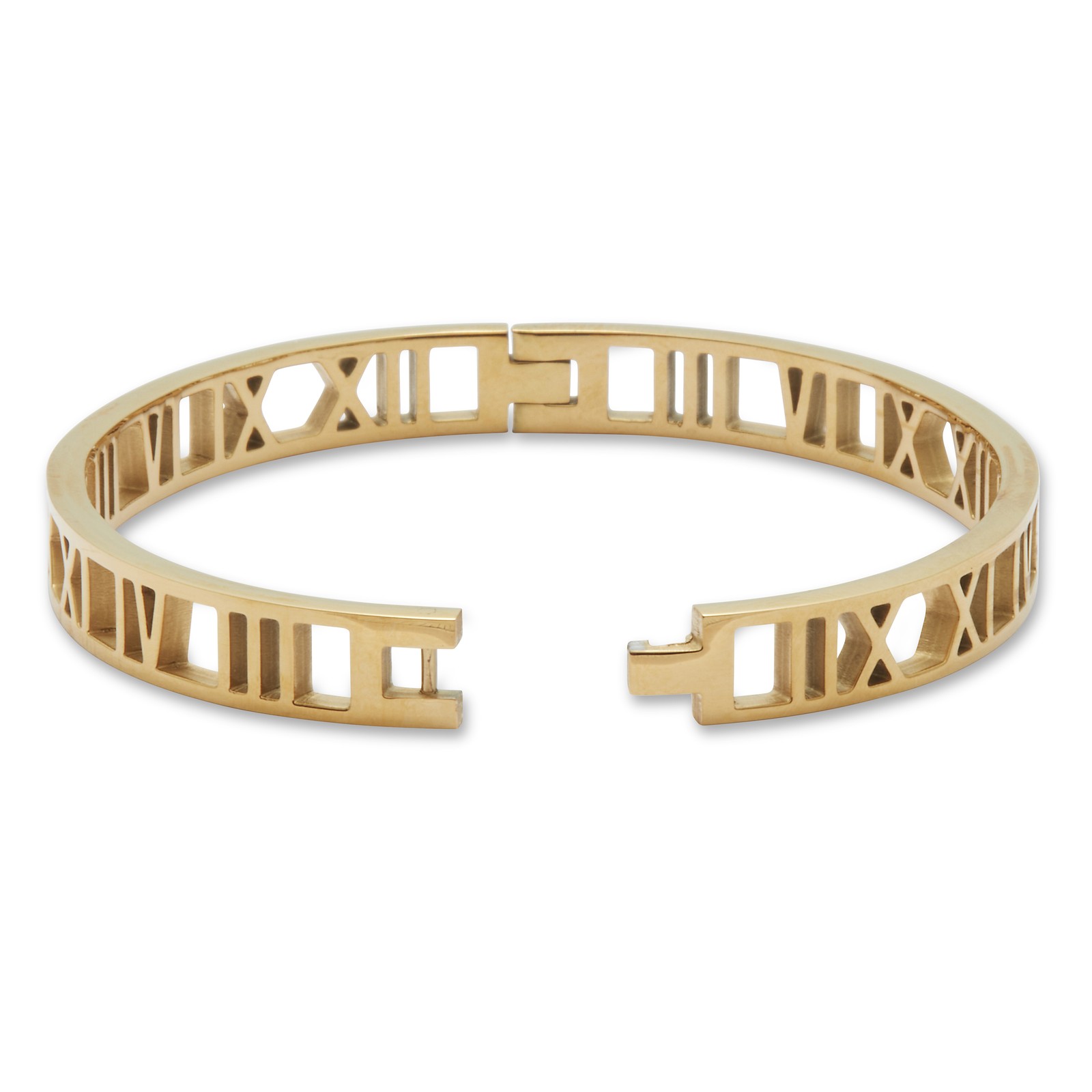 Roman Numeral Gold Ion-Plated Stainless Steel Bangle Bracelet