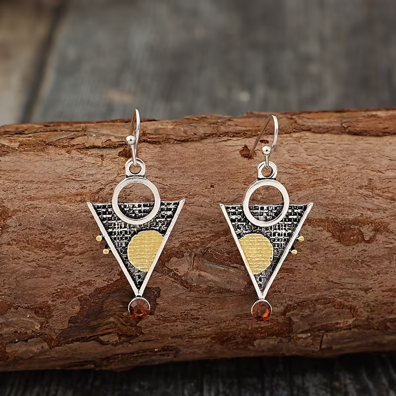 A Pair Of New Stylish Bohemian Triangle Sunset Golden Earrings
