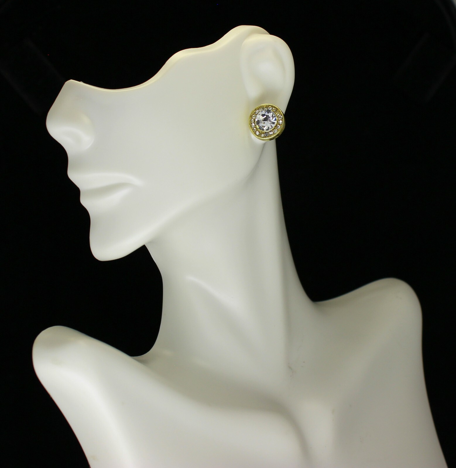 Men Women Halo Round CZ Earrings 14k Gold Plated Hip Hop Jewelry Push Back