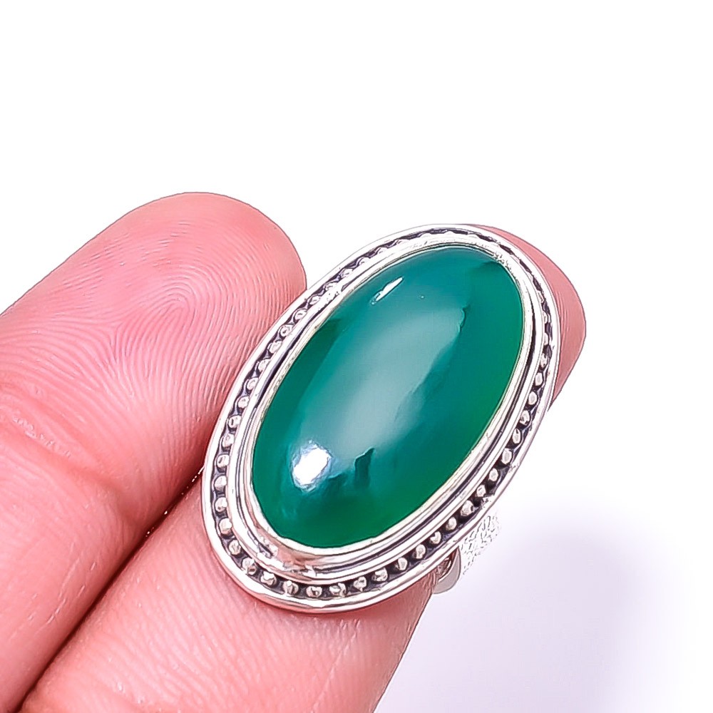 Green Onyx 925 Sterling Silver Handmade Ring S.6 R934017833, Christmas Gift