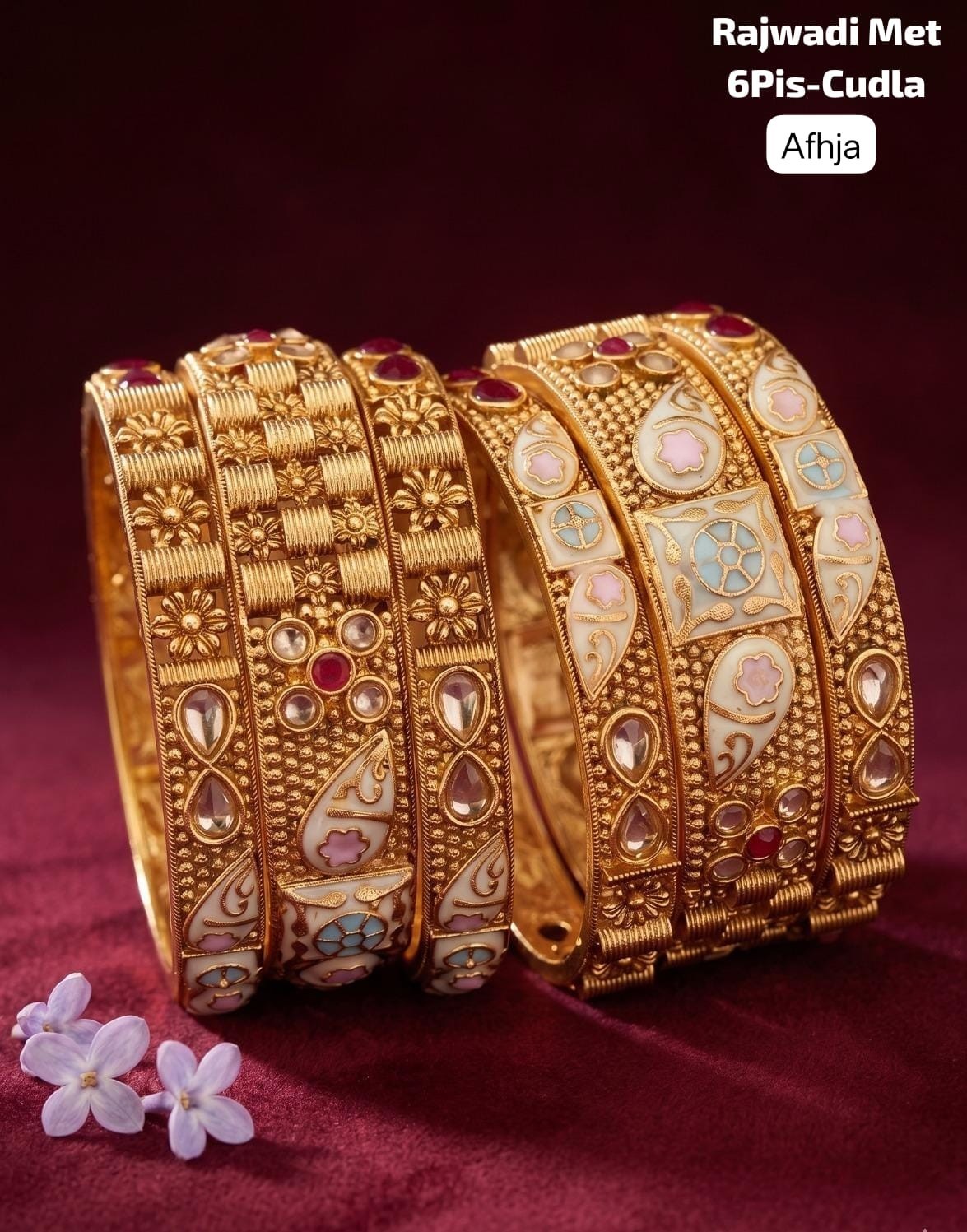 Premium Brass Rajwadi 6 Pcs Chudla Set – Traditional Designer Bangles (Sizes 2.4