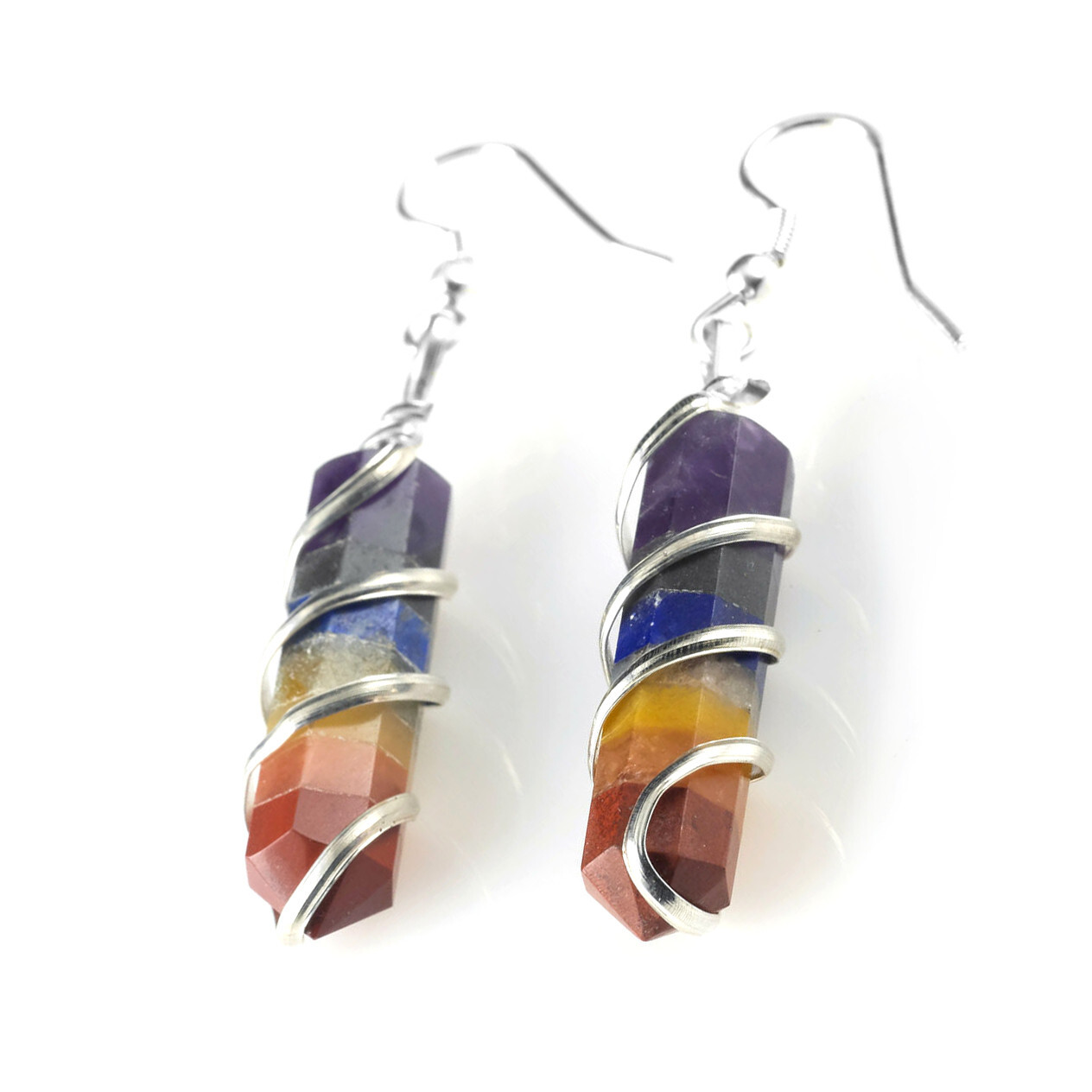 7 Chakra Gemstone Point Earrings Rainbow Crystal Earring for Reiki Energy Heal