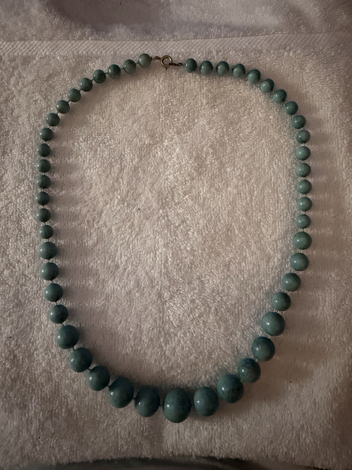 Blue Round Stone Beaded Necklace, Ball/Bead Chain, Spring Ring Clasp