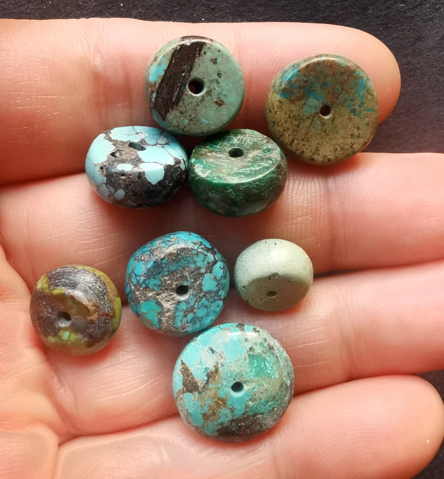 13.1g 8beads coin donut rainbow Genuine natural Hubei Turquoise stone loose bead