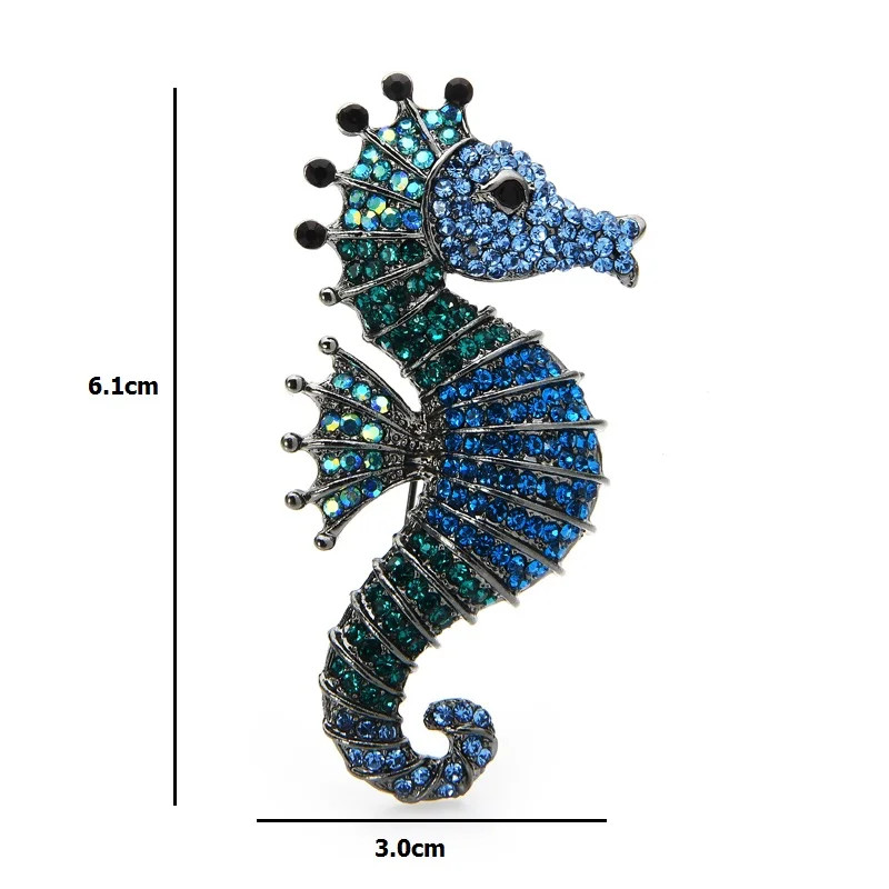 Sparkling Blue Seahorse Brooch Rhinestone Crystal Ocean Pin Summer Jewelry Gift