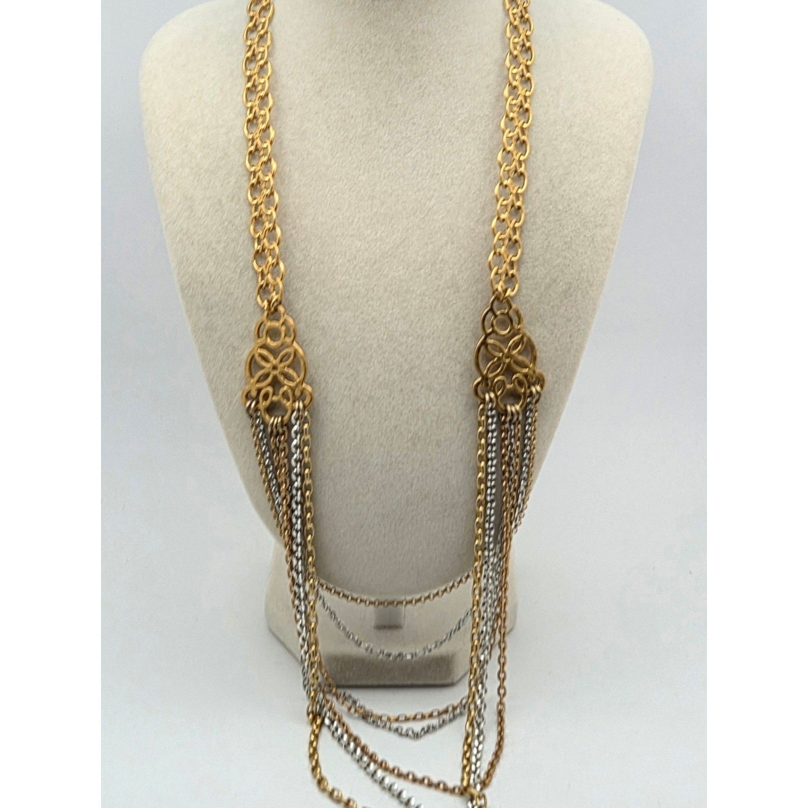 ​Brighton Multi-Strand Mixed Metal Chain Necklace 21″ Gold Silver Filigree