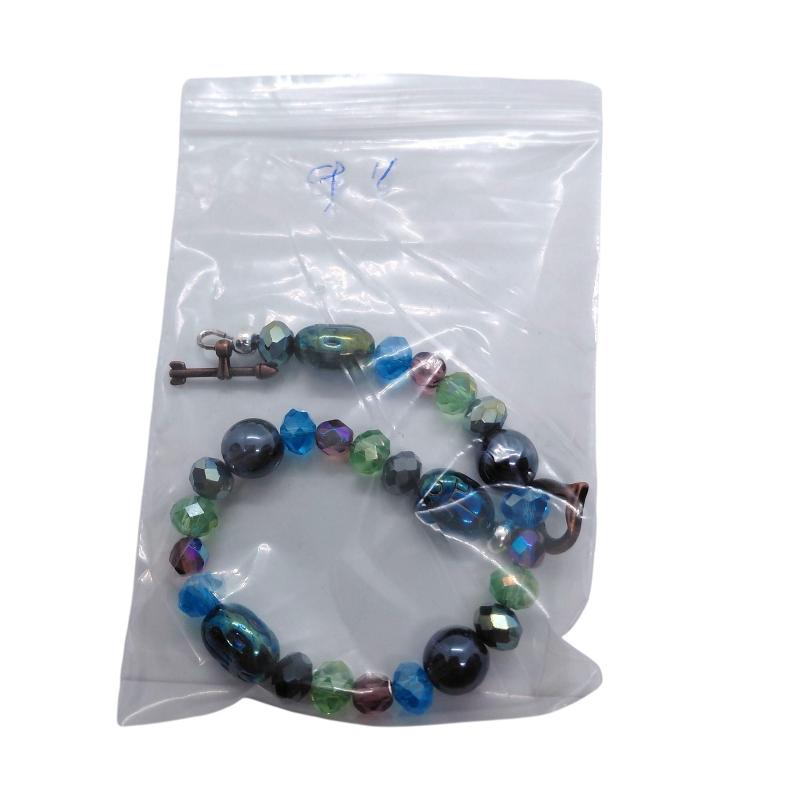 Scarab bracelet glass crystals toggle clasp 9 in.