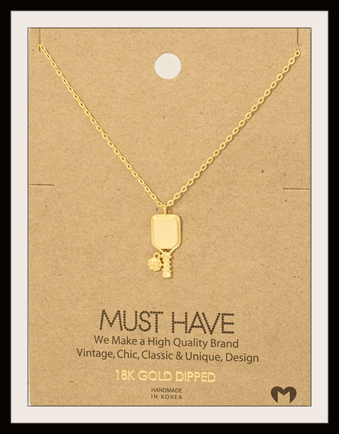 Pickleball Necklace Pendant 18K Gold Dipped Sports New