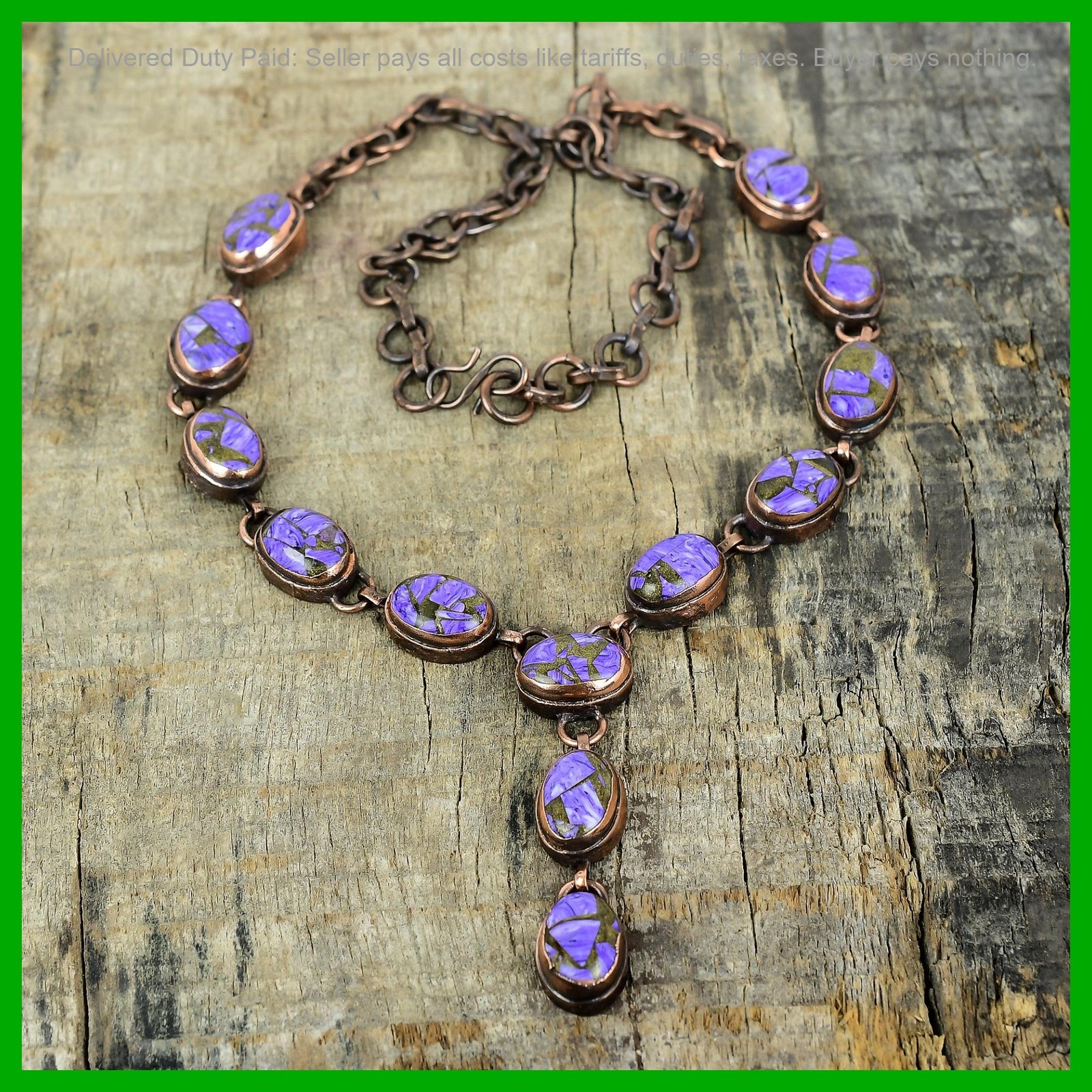 Oval Natural Copper Charoite Copper Electroformed Trendy Chain Necklace Jewelry