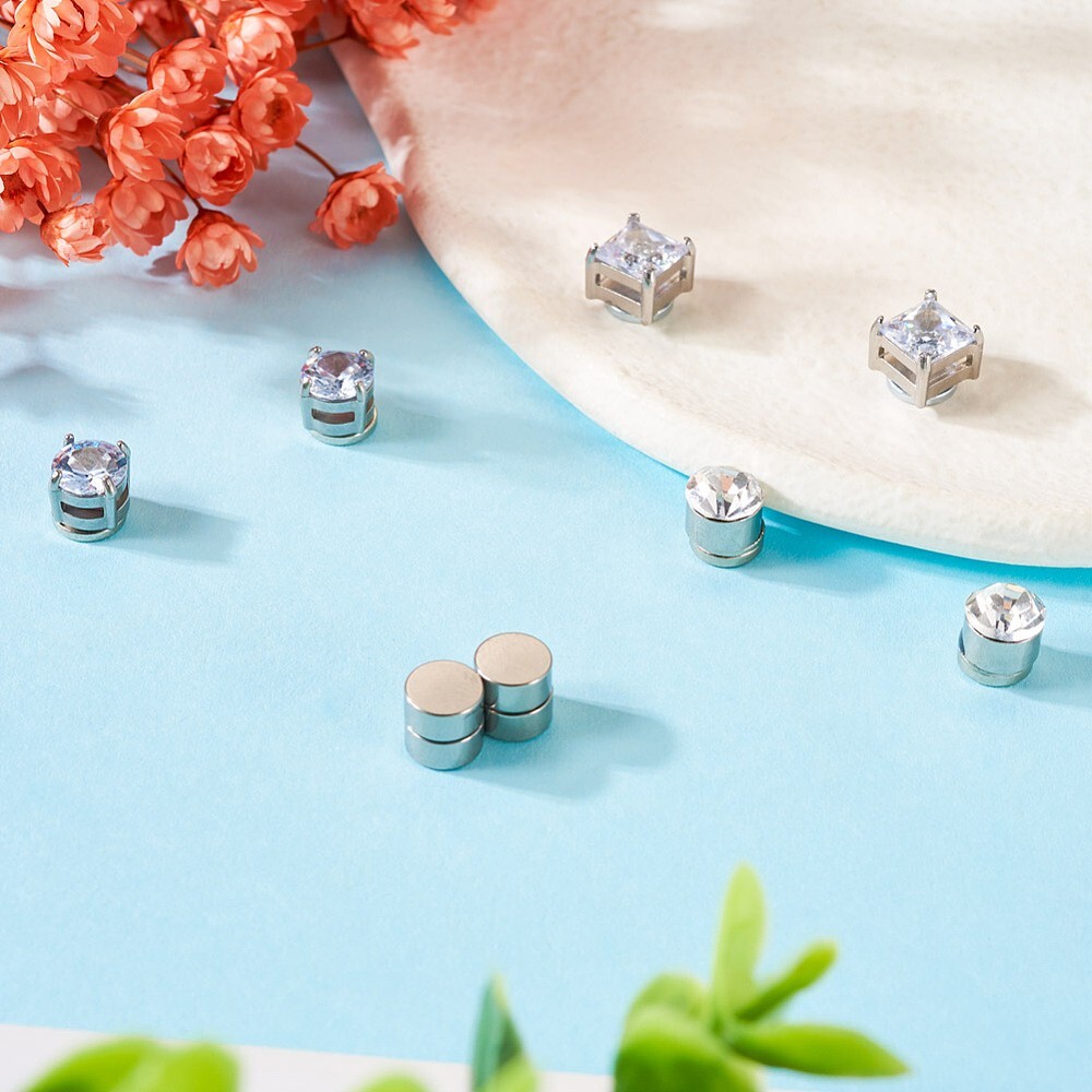 4 Pair Men Women Stainless Steel Magnetic Stud Earrings Non-Piercing Clip on E40