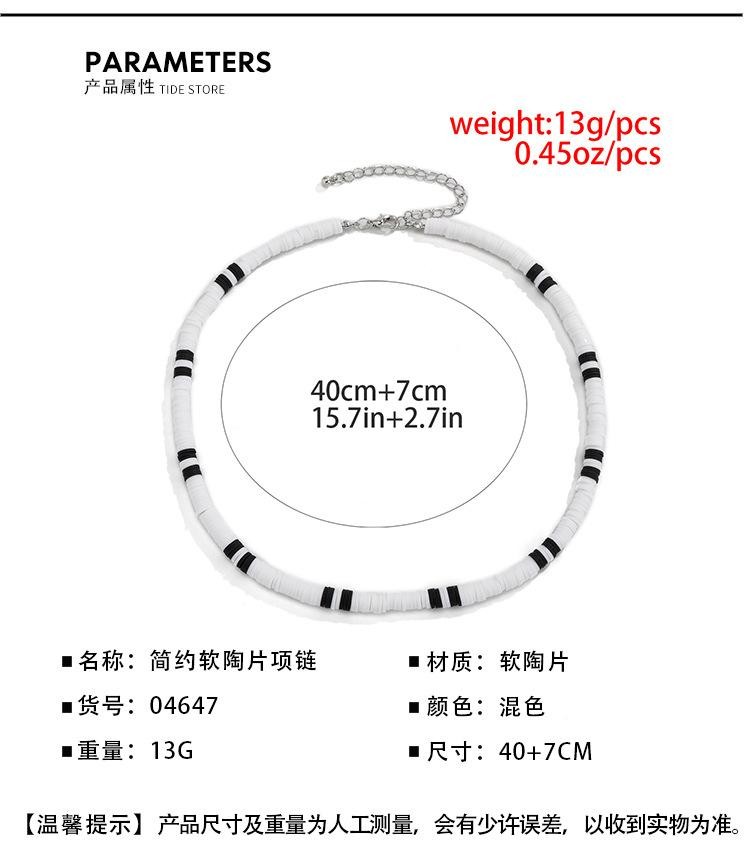 Bohemia Polymer Beads Necklace for Men Women Black White Collar Jewelry