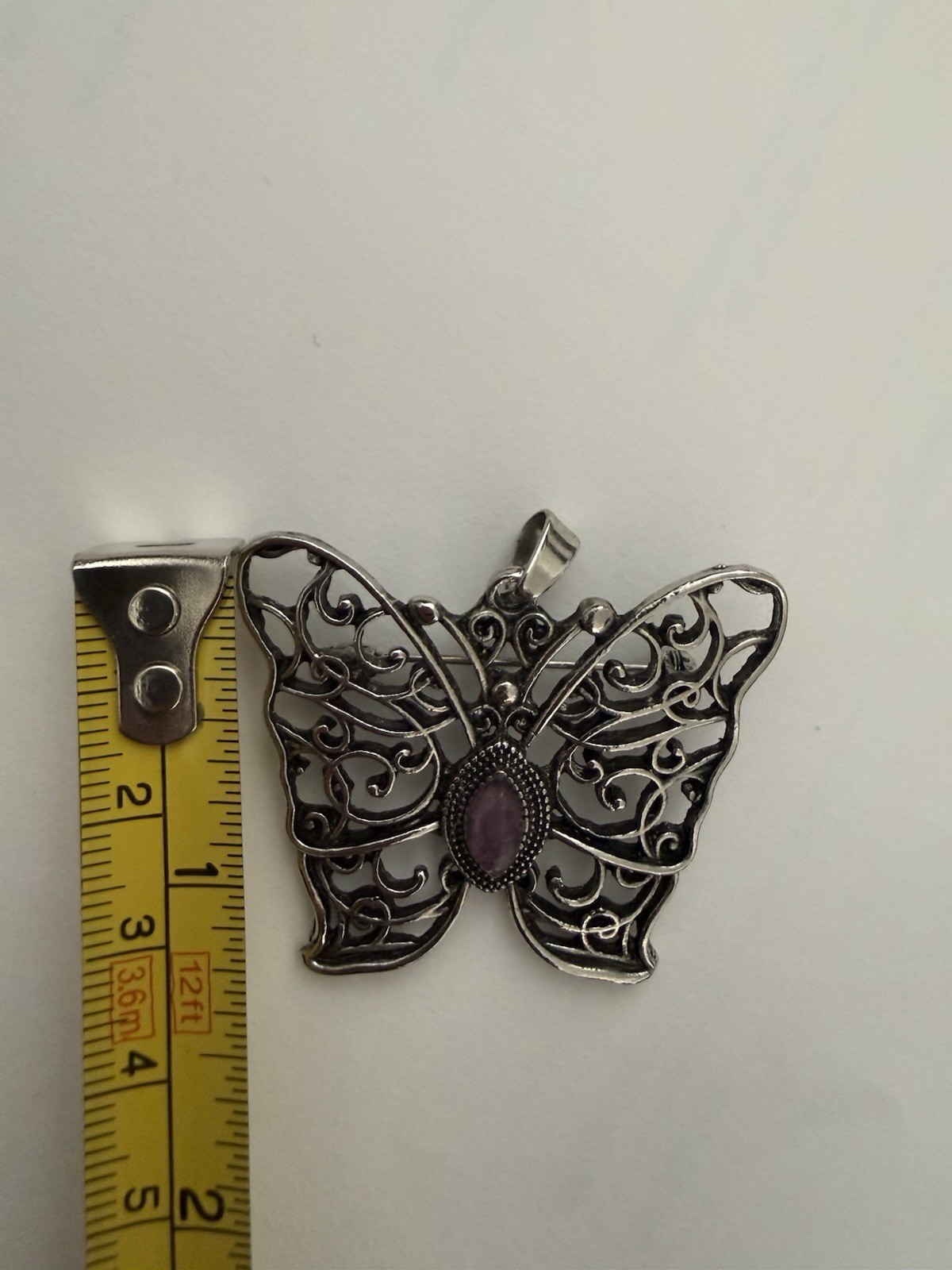 Vintage Silver Tone Filigree Butterfly Brooch Pin Pendant Combo Purple Stone