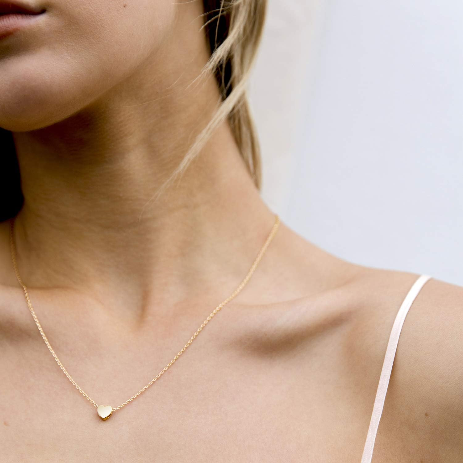 14K Gold Plated Cubic Zirconia Heart Necklace | Cute Dainty Love Pendant Necklac