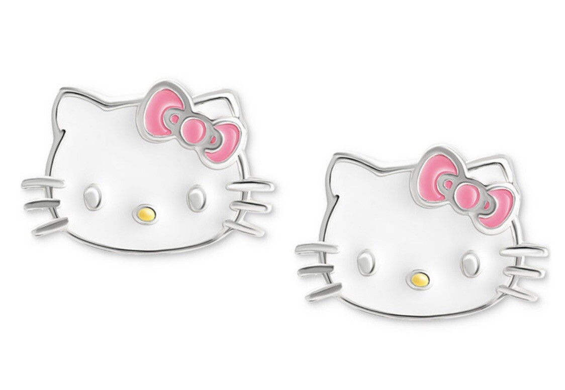 NIB Hello Kitty Enamel Stud Earrings Sterling Silver & Ceramic Trinket Dish