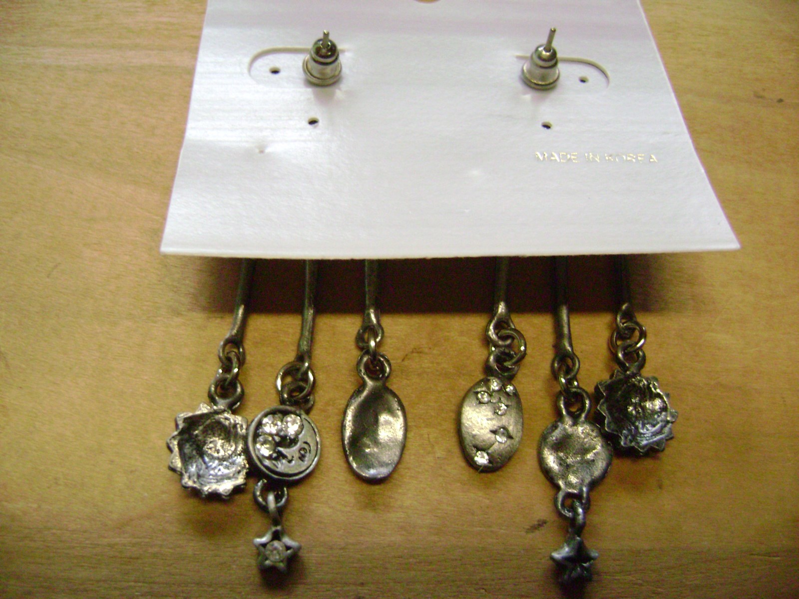 NWT- PEWTER HIPPIE/HOBO DANGLEY SUN WITH FACE, MOON, STARS PIERCED EARRINGS