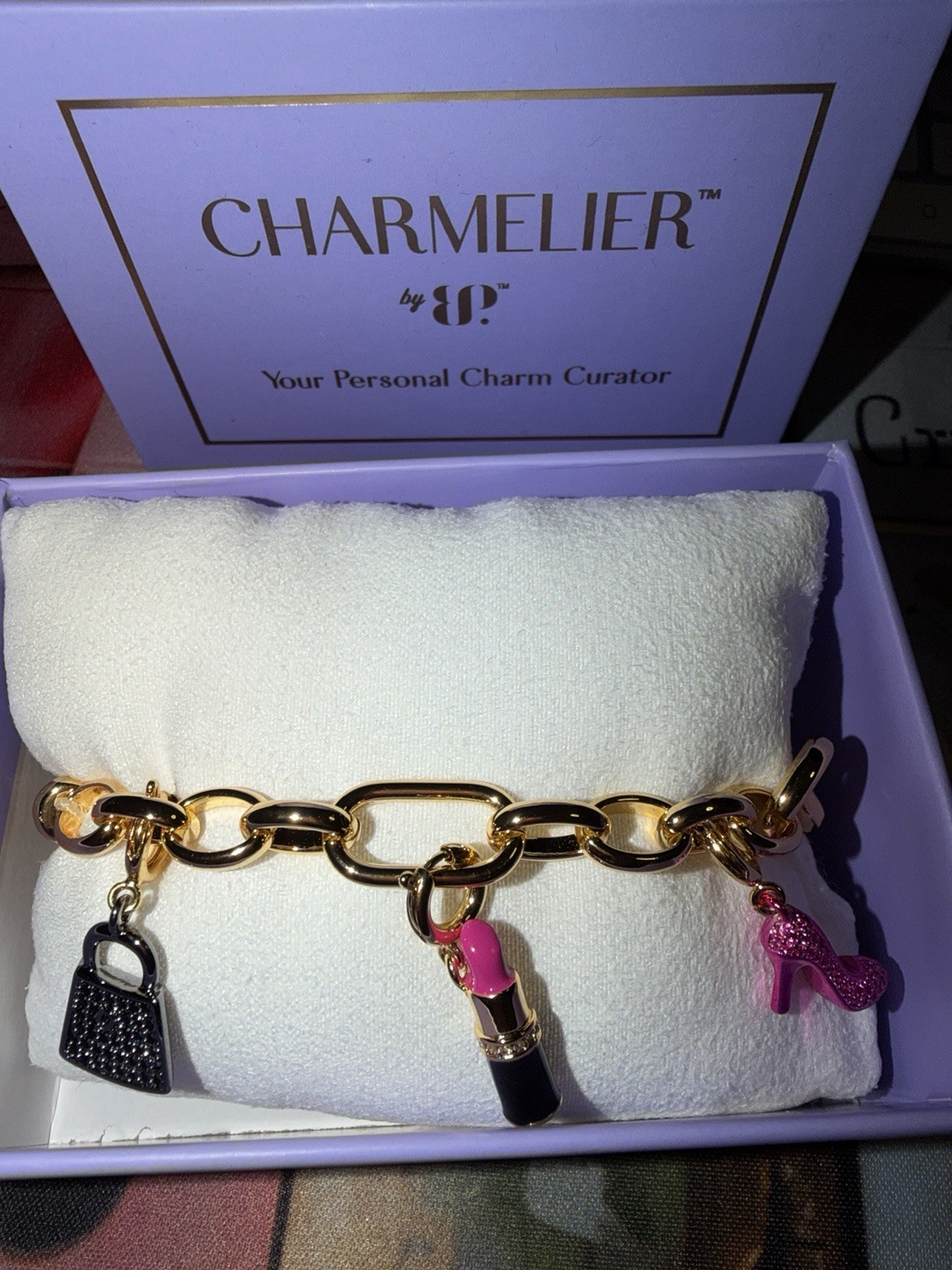 Bomb Party Charmelier “Runway Ready” Gold & Hematite With Removable Charms